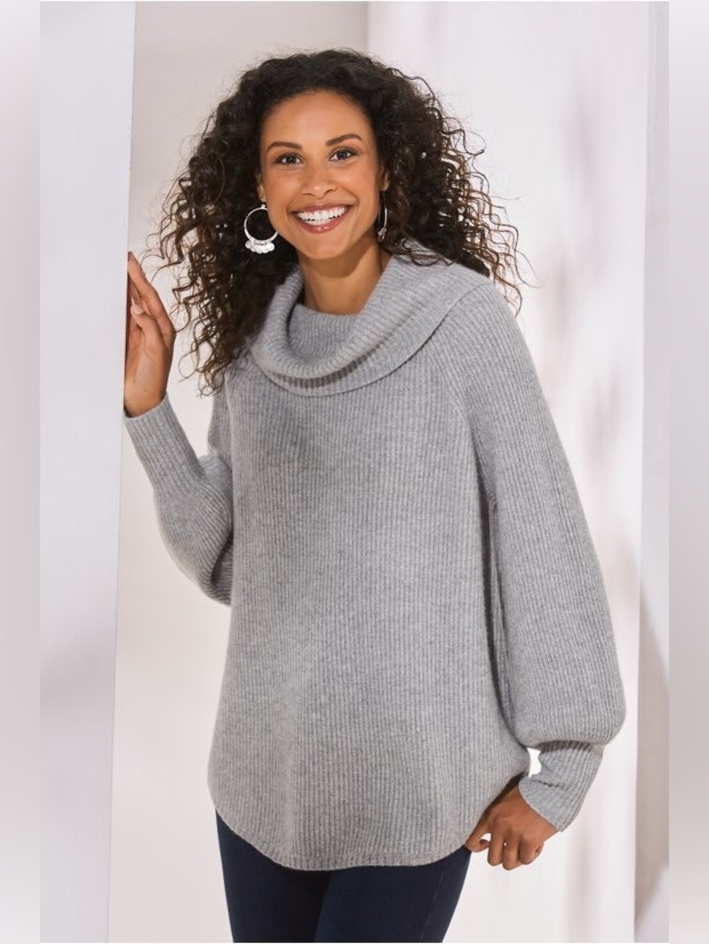 NWT Soft Surroundings Heather Grey Calanthe Cashmere Pullover Sweater Sz M Cozy